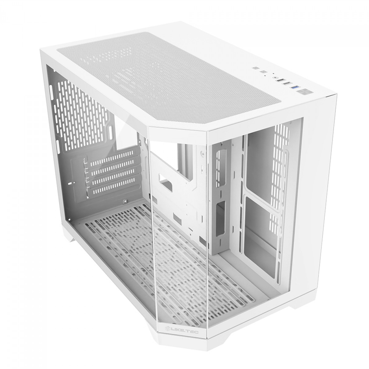 Gabinete Gamer Liketec Ilusion Snow, Aquário, Mid Tower, Vidro Temperado, MATX, Sem Fonte, Sem Fans, Branco