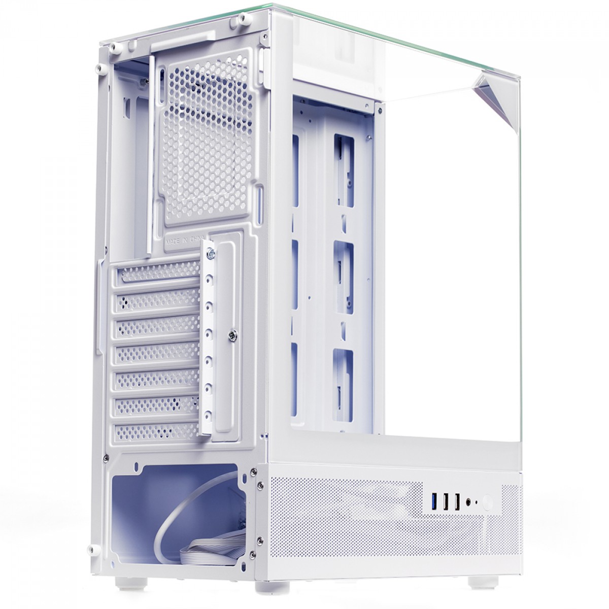 Gabinete Gamer Liketec Kingdom Snow, Mid Tower, Vidro Temperado, ATX, Sem Fonte, Sem Fans, Branco