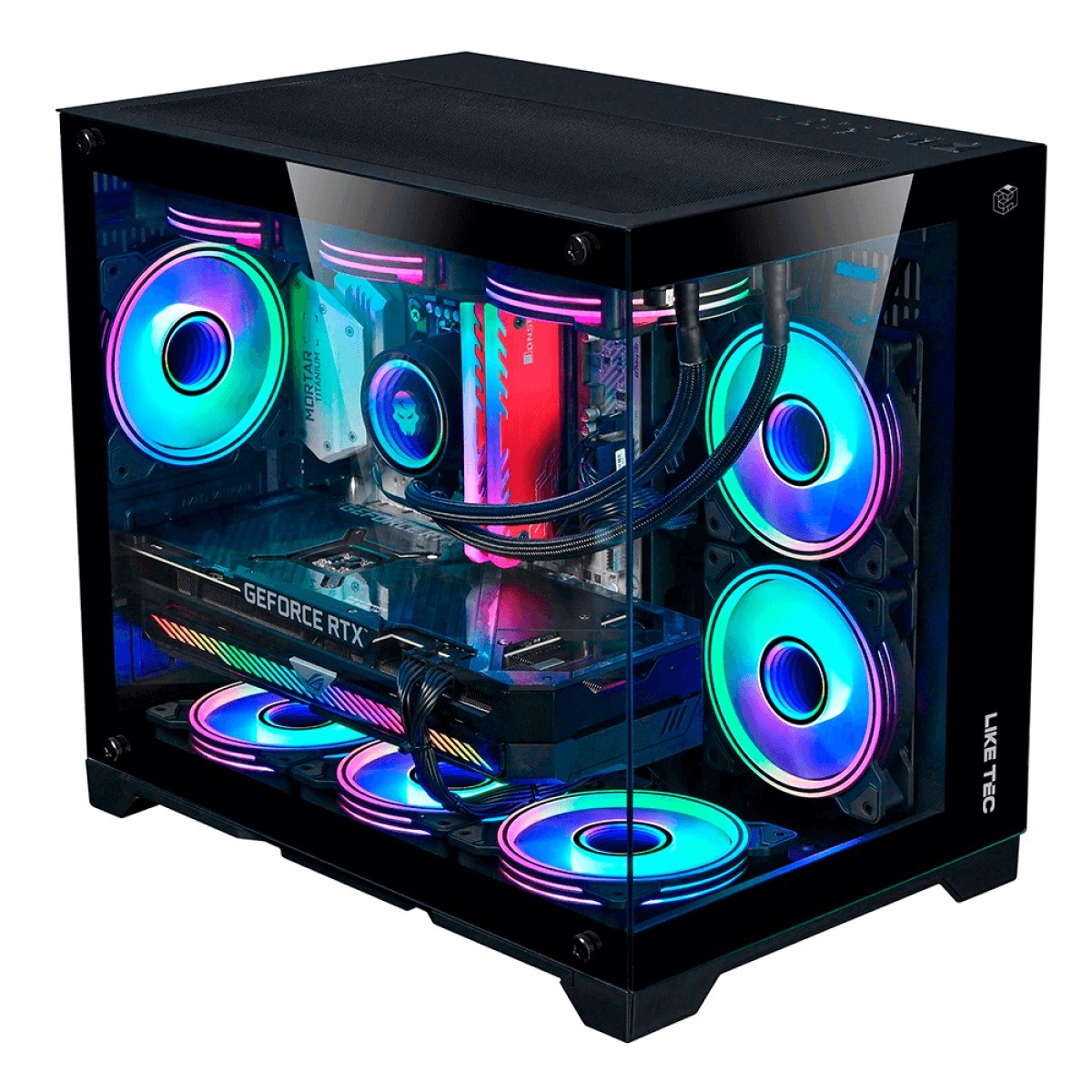 Gabinete Gamer Liketec Mad Rock Dark, Mid Tower, Vidro Temperado, ARGB, M-ATX,  Black, Sem Fonte, Sem Fan