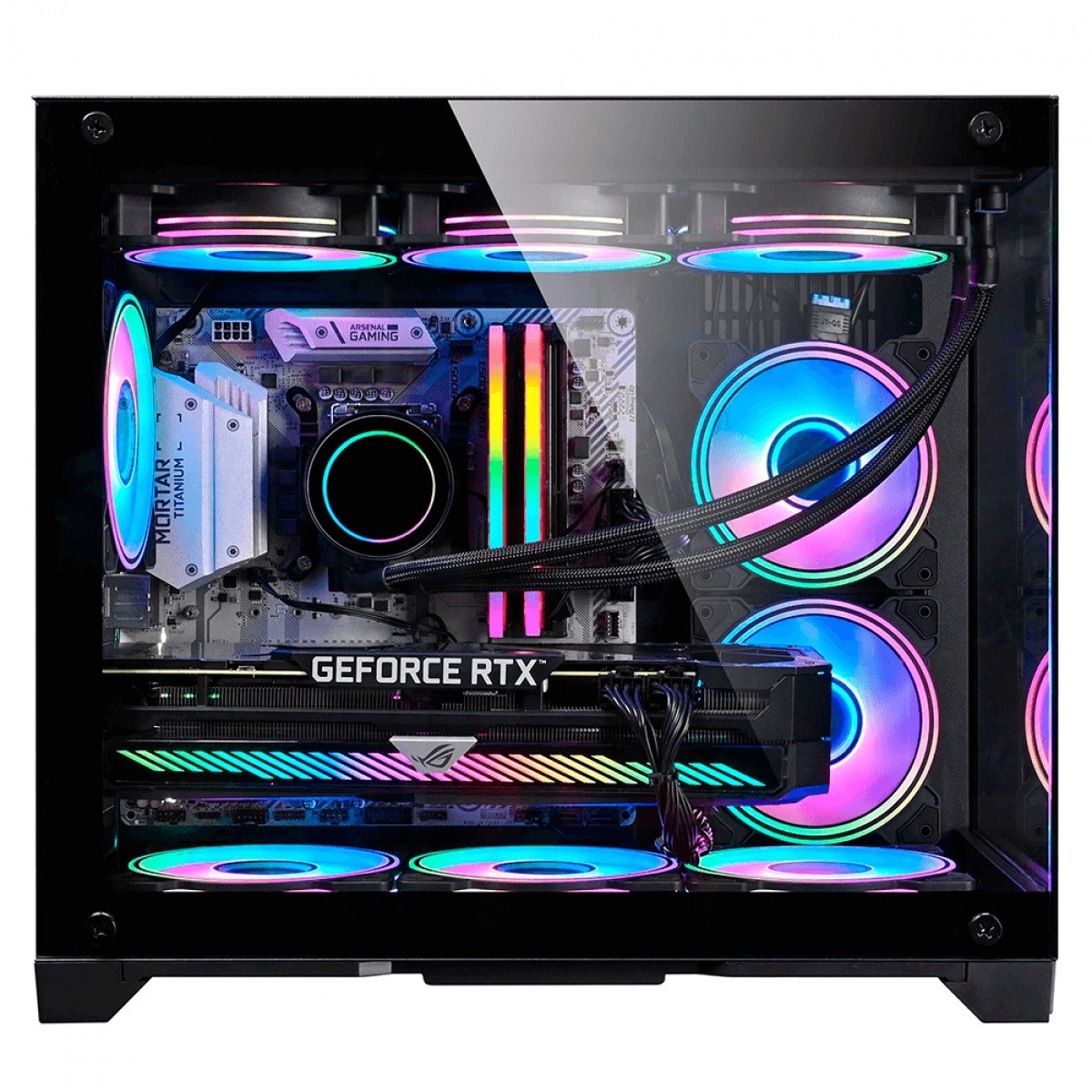 Gabinete Gamer Liketec Mad Rock Dark, Mid Tower, Vidro Temperado, ARGB, M-ATX,  Black, Sem Fonte, Sem Fan