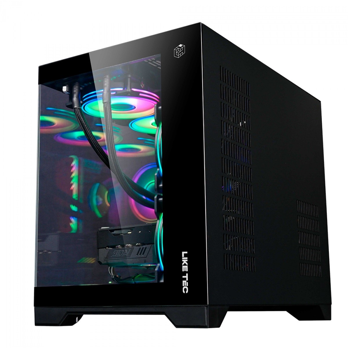 Gabinete Gamer Liketec Mad Rock Dark, Mid Tower, Vidro Temperado, ARGB, M-ATX,  Black, Sem Fonte, Sem Fan