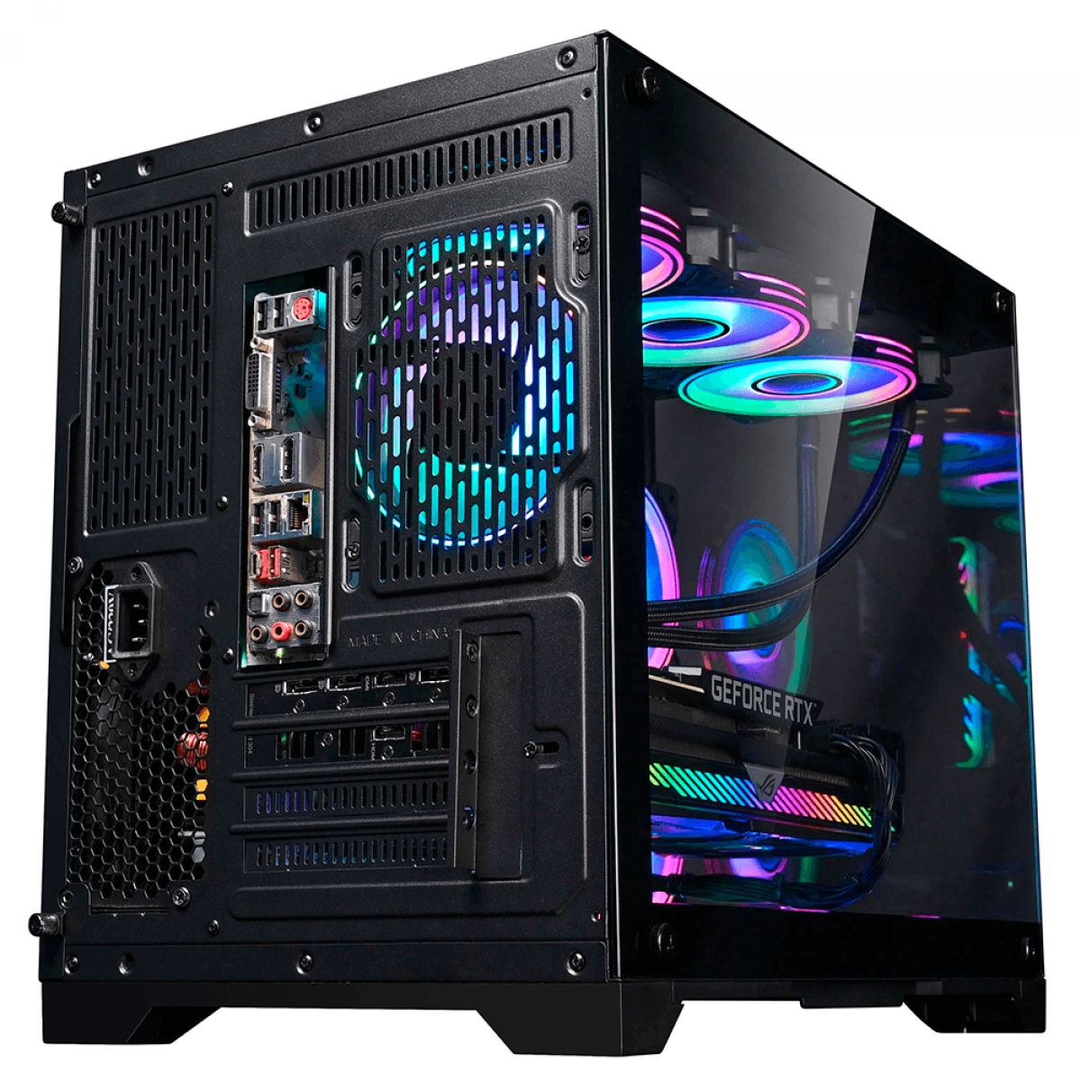Gabinete Gamer Liketec Mad Rock, Mid Tower, Vidro Temperado, ARGB, M-ATX,  Black, Sem Fonte, Com 4 Fans, LC-CB3X2-MADROCK-2041