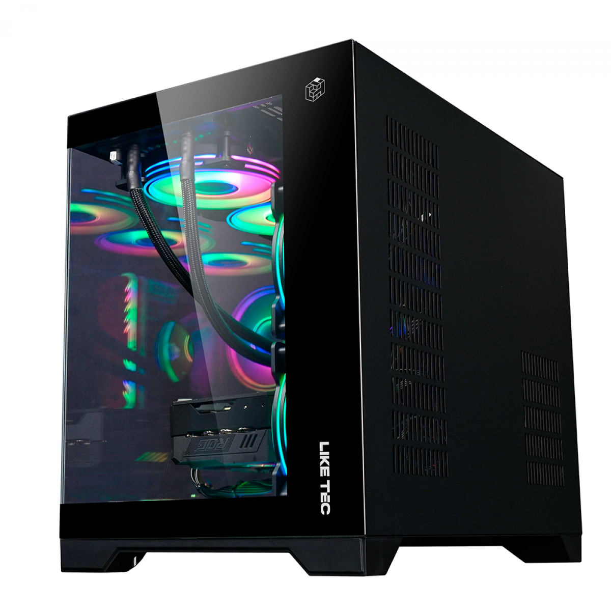 Gabinete Gamer Liketec Mad Rock, Mid Tower, Vidro Temperado, ARGB, M-ATX,  Black, Sem Fonte, Com 4 Fans, LC-CB3X2-MADROCK-2041