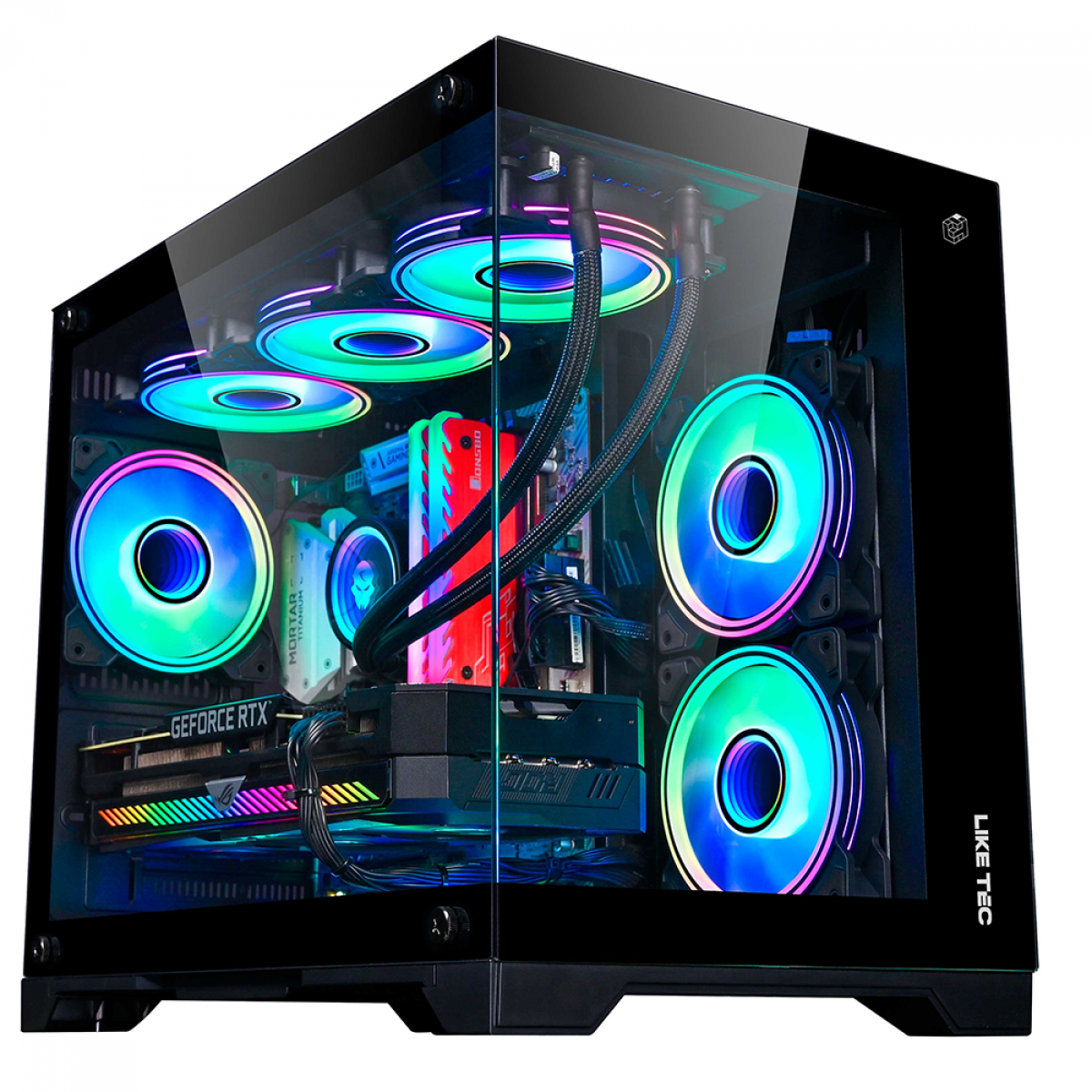 Gabinete Gamer Liketec Mad Rock, Mid Tower, Vidro Temperado, ARGB, M-ATX,  Black, Sem Fonte, Com 4 Fans, LC-CB3X2-MADROCK-2041