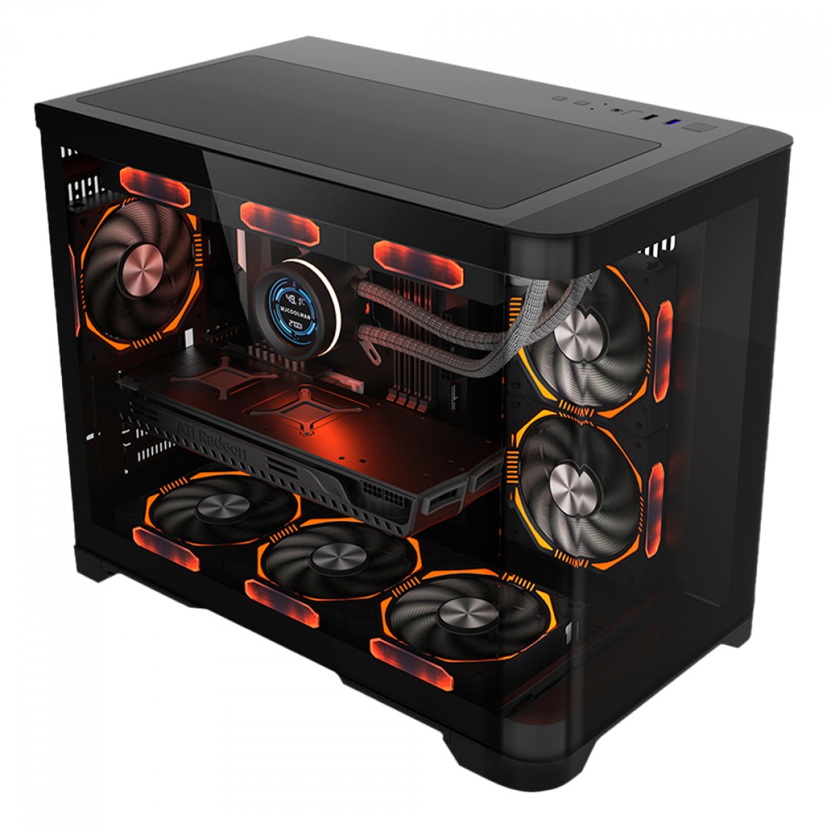 Gabinete Gamer Liketec Madness, Cube Design, Mid Tower, Vidro Temperado, M-ATX, Black, Sem Fonte, Sem Fans