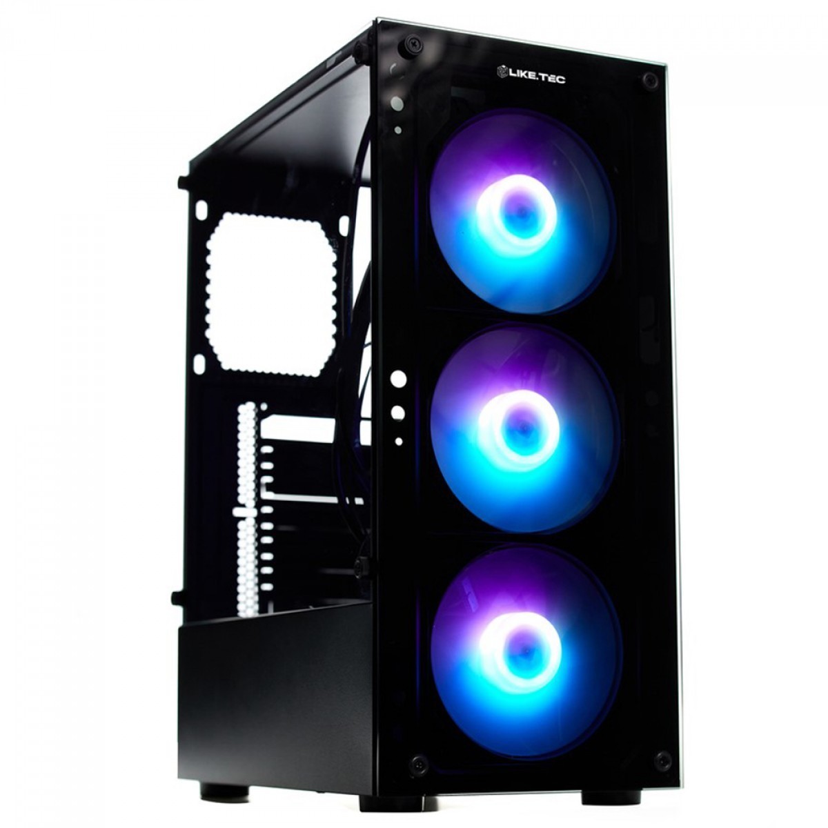 Gabinete Gamer Liketec Matrix V2 Rainbow, Mid Tower, Vidro Temperado, ATX, Black, Sem Fonte, Com 3 Fans Rainbow