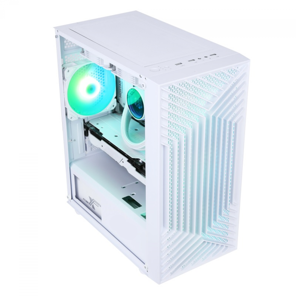 Gabinete Gamer Liketec Orbital Snow, Mid Tower, Vidro Temperado, RGB, M-ATX, White, Sem Fonte, Com 3 Fans, LC-MT-ORBITAL-2050