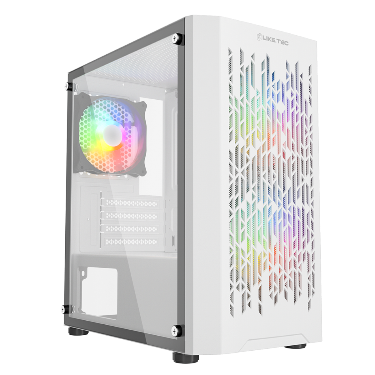 Gabinete Gamer Liketec Snow Revolution, RGB, Mid Tower, Vidro Temperado, M-ATX, White, Sem Fonte, Com 3 Fans, LC-MT-REVOLUTION-2052
