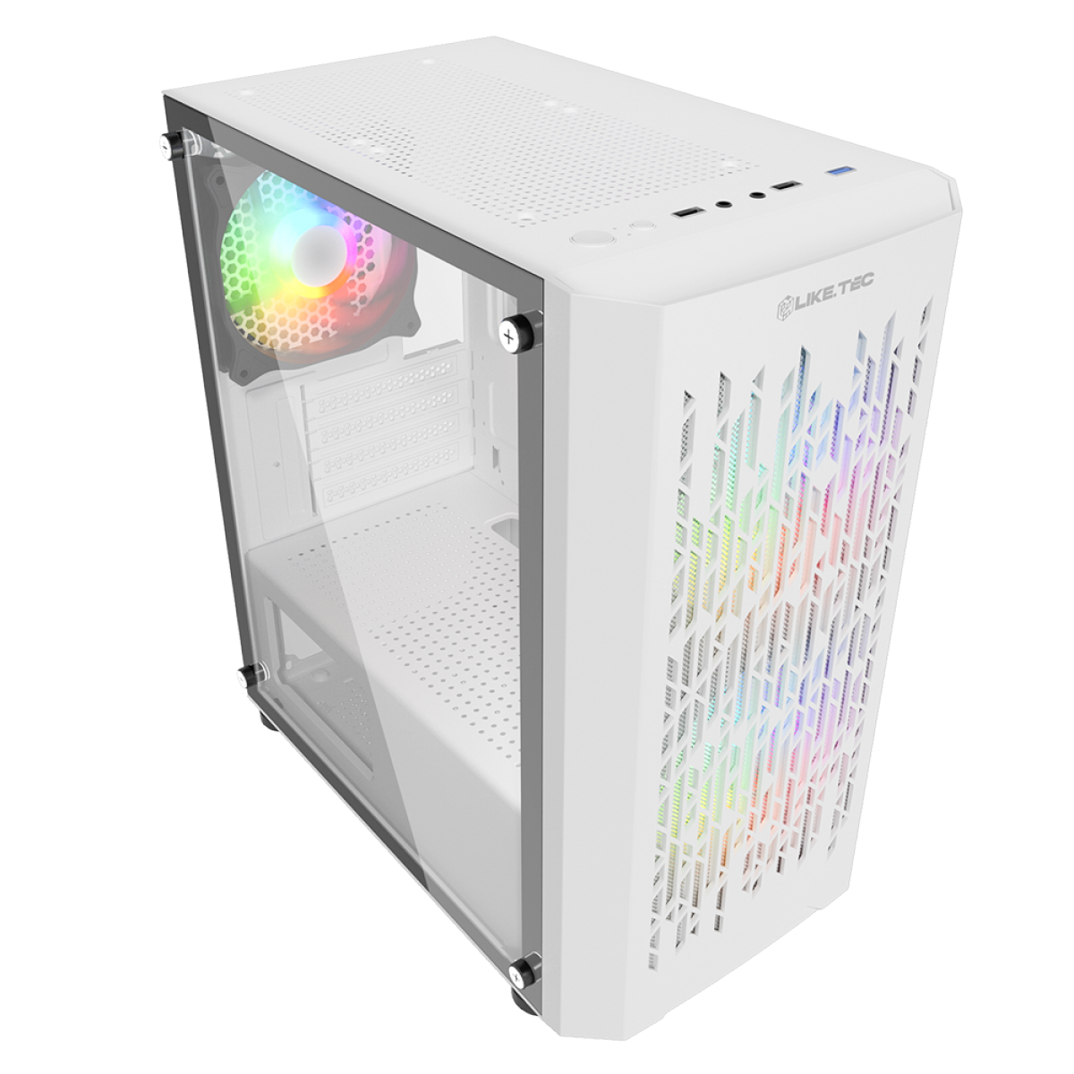 Gabinete Gamer Liketec Snow Revolution, RGB, Mid Tower, Vidro Temperado, M-ATX, White, Sem Fonte, Com 3 Fans, LC-MT-REVOLUTION-2052