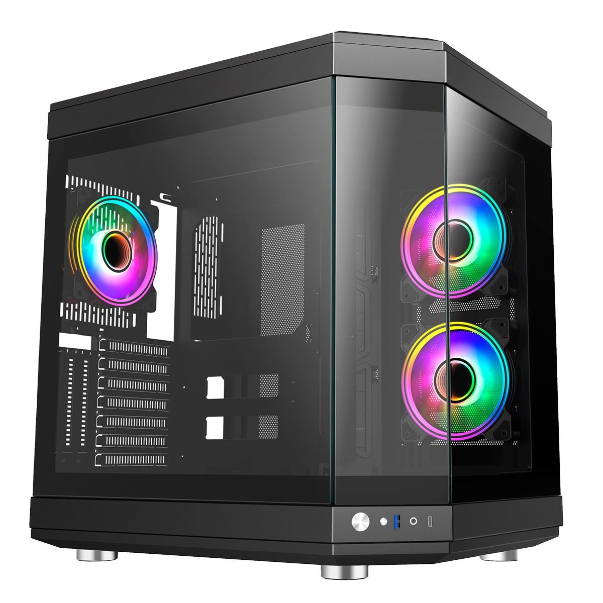 Gabinete Gamer Liketec Unreal Dark, Cube Design, Mid Tower, Vidro Temperado, E-ATX, Black, Sem Fonte, Sem Fans