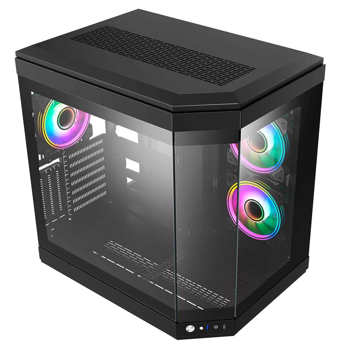 Gabinete Gamer Liketec Unreal Dark, Cube Design, Mid Tower, Vidro Temperado, E-ATX, Black, Sem Fonte, Sem Fans