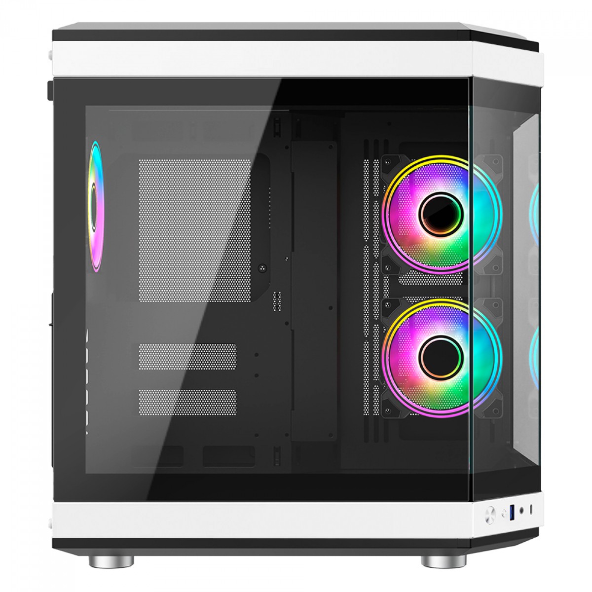Gabinete Gamer Liketec Unreal Dark White, Cube Design, Mid Tower, Vidro Temperado, E-ATX, Black/White, Sem Fonte, Sem Fans