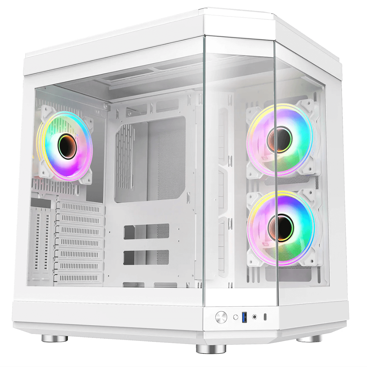 Gabinete Gamer Liketec Unreal Snow, Cube Design, Mid Tower, Vidro Temperado, E-ATX, White, Sem Fonte, Sem Fans