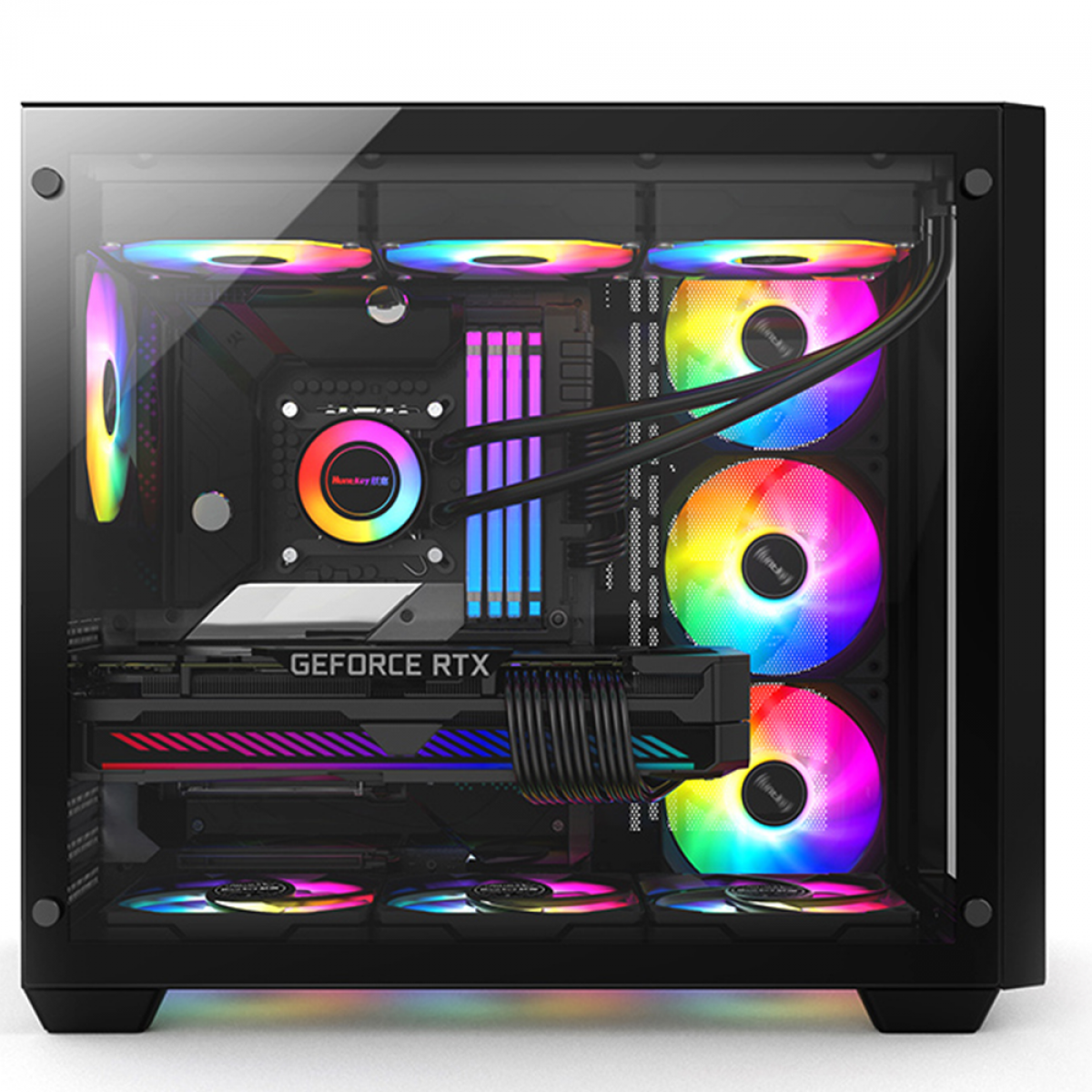 Gabinete Gamer Liketec Zeus V2, Mid Tower, Vidro Temperado, RGB, ATX,  Black, Sem Fonte, Com 6 Fans, LC-CB3X3-ZEUS-2056