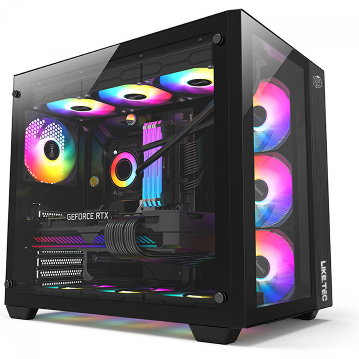 Gabinete Gamer Liketec Zeus V2, Mid Tower, Vidro Temperado, ATX,  Black, Sem Fonte, Sem Fan, LC-CB3X3-ZEUS-2042