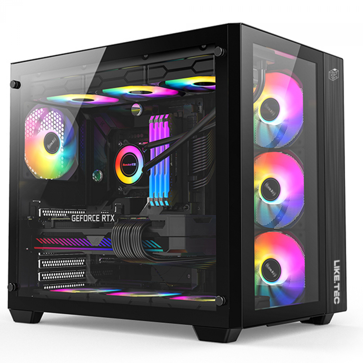 Gabinete Gamer Liketec Zeus V2, Mid Tower, Vidro Temperado, ATX,  Black, Sem Fonte, Sem Fan, LC-CB3X3-ZEUS-2042