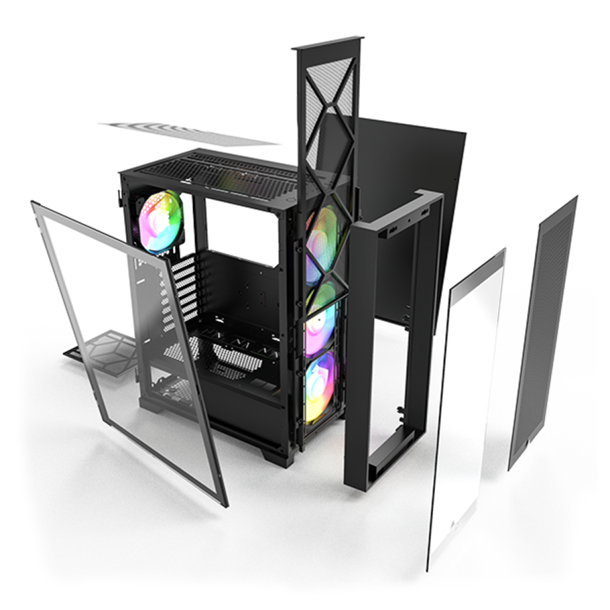 Gabinete Gamer Montech Air 1000 PREMIUM, Mid Tower, RGB, Vidro Temperado, Black, ATX, Sem Fonte, Com 4 Fans