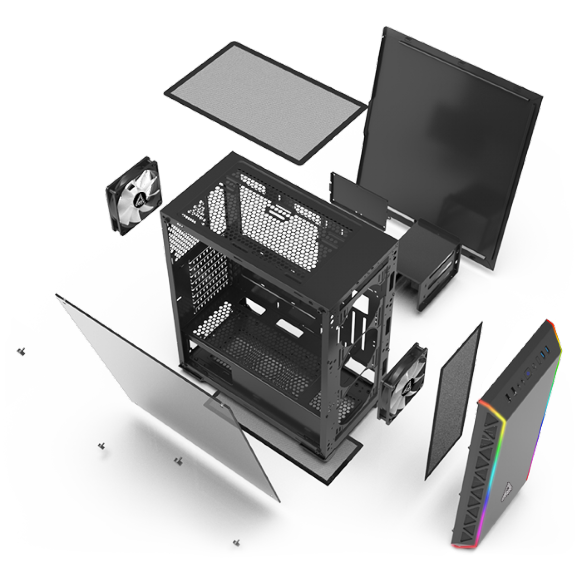 Gabinete Gamer Montech AIR 900 ARGB, Mid Tower, Vidro Temperado, Black, E-ATX, Sem Fonte, Com 2 Fans