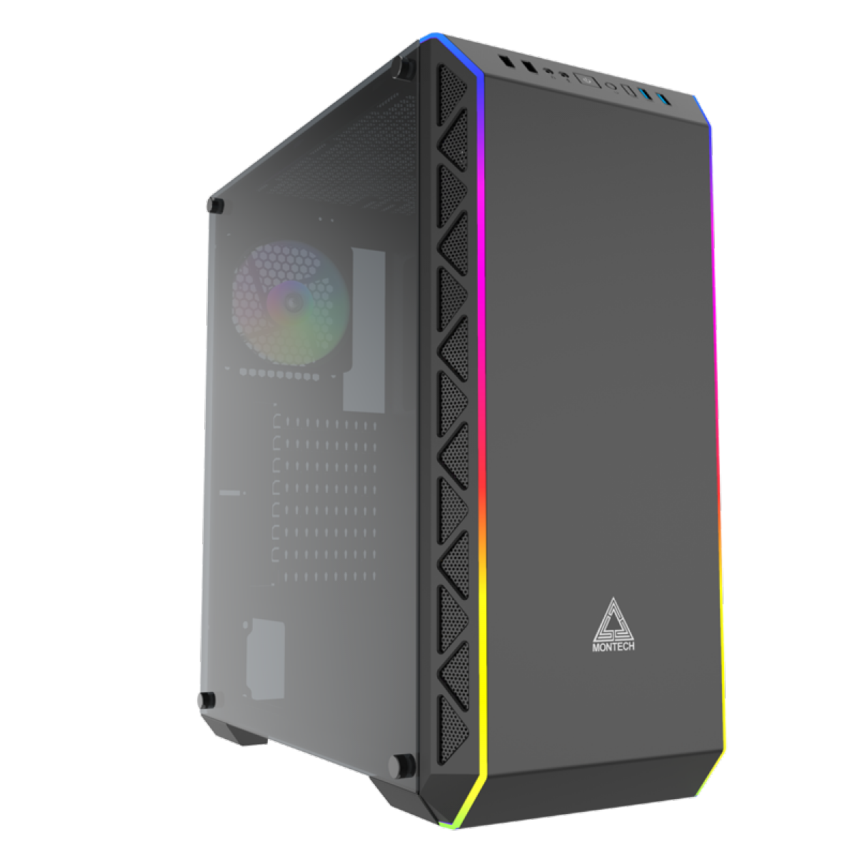 Gabinete Gamer Montech AIR 900 ARGB, Mid Tower, Vidro Temperado, Black, E-ATX, Sem Fonte, Com 2 Fans