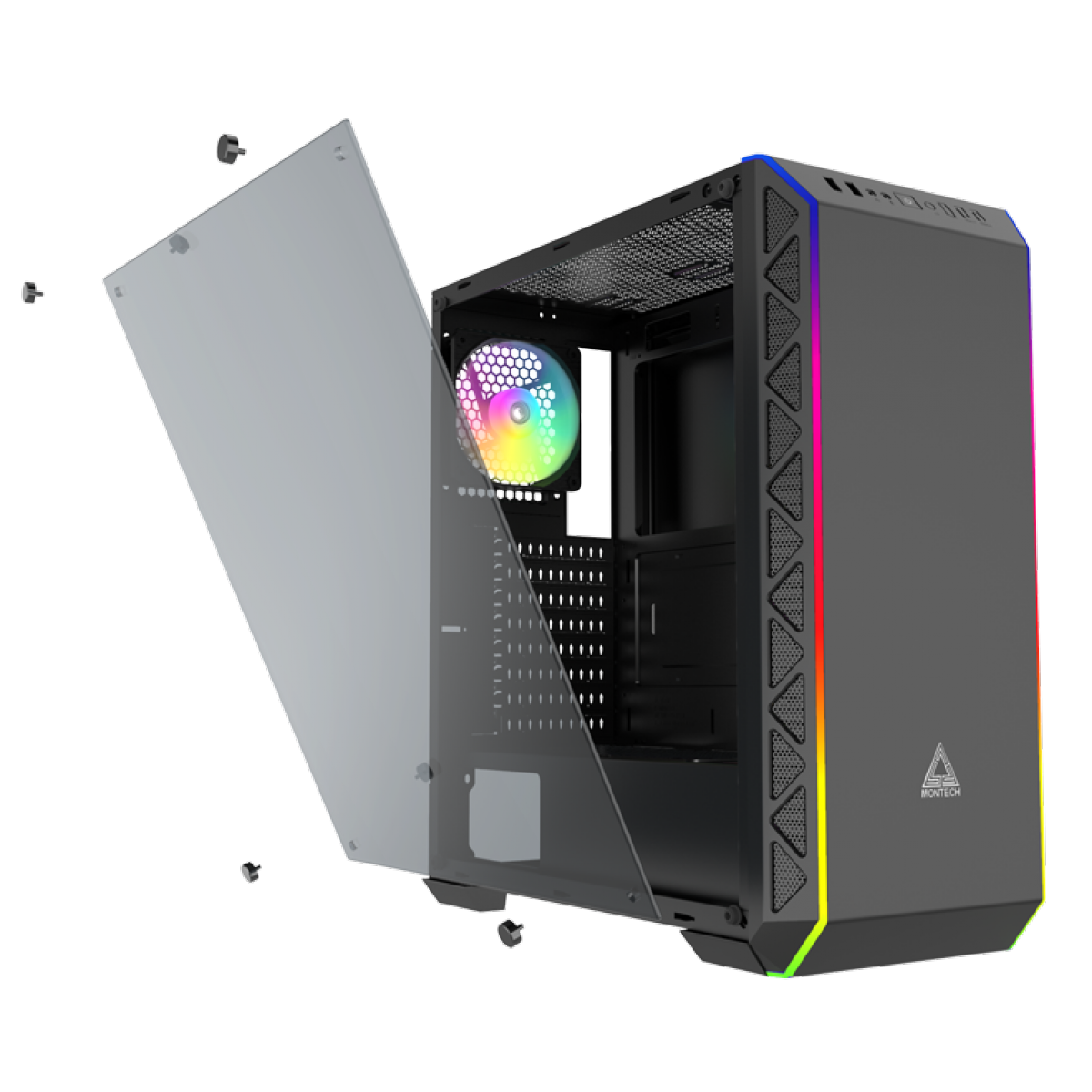 Gabinete Gamer Montech AIR 900 ARGB, Mid Tower, Vidro Temperado, Black, E-ATX, Sem Fonte, Com 2 Fans