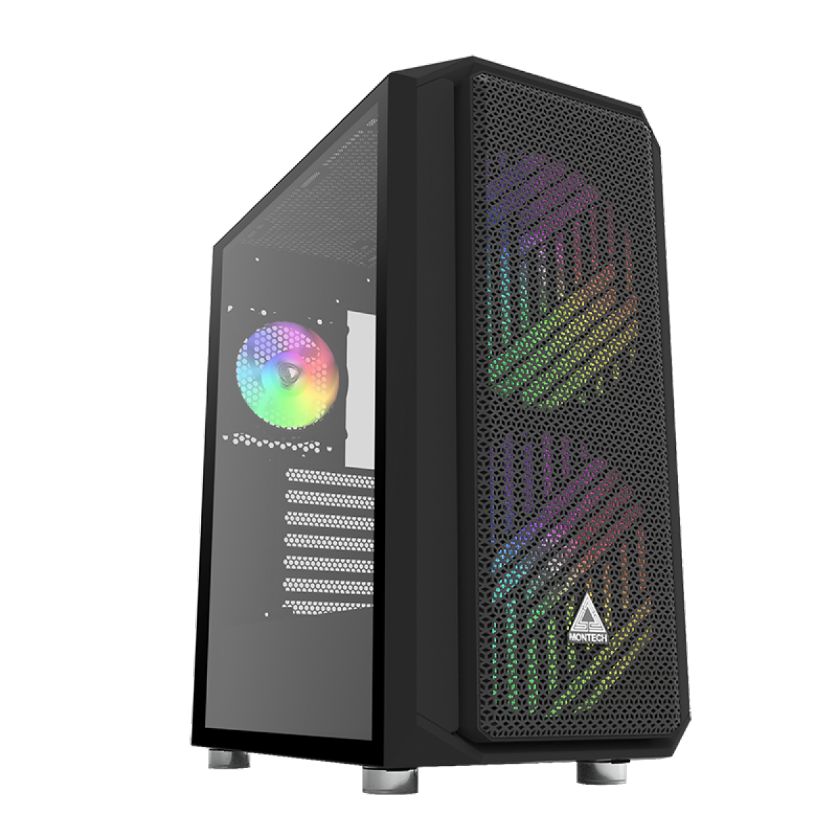 Gabinete Gamer Montech Air X ARGB, Mid Tower, Vidro Temperado, BLACK, E-ATX, Sem Fonte, Com 3 Fans ARGB