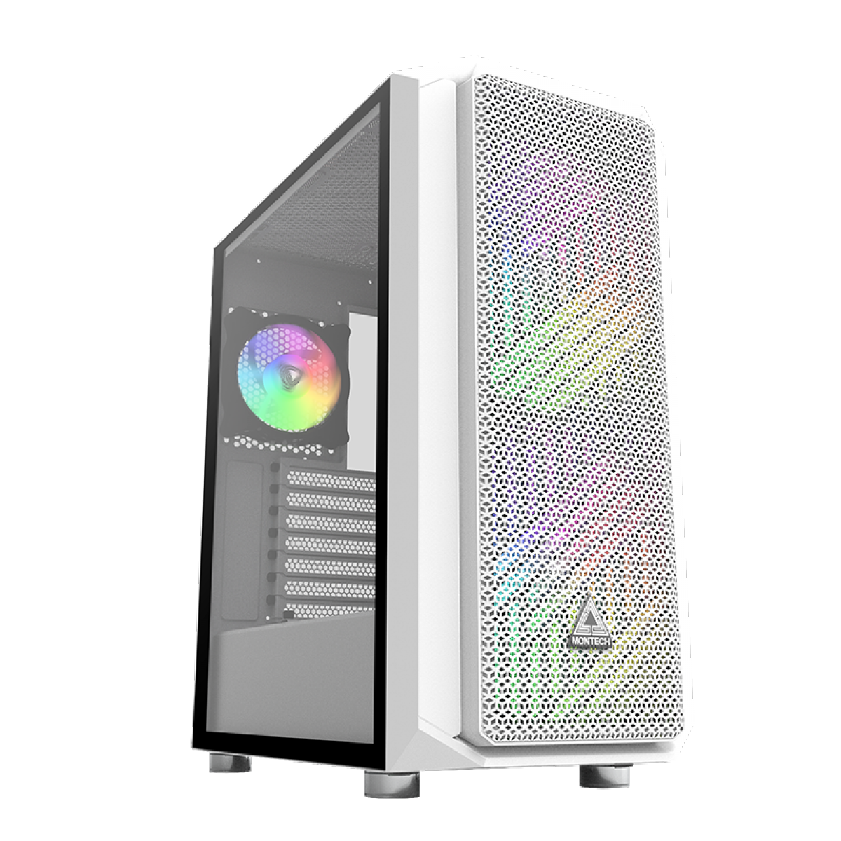 Gabinete Gamer Montech AIR X ARGB, Mid Tower, Vidro Temperado, White, E-ATX, Sem Fonte, Com 3 Fans