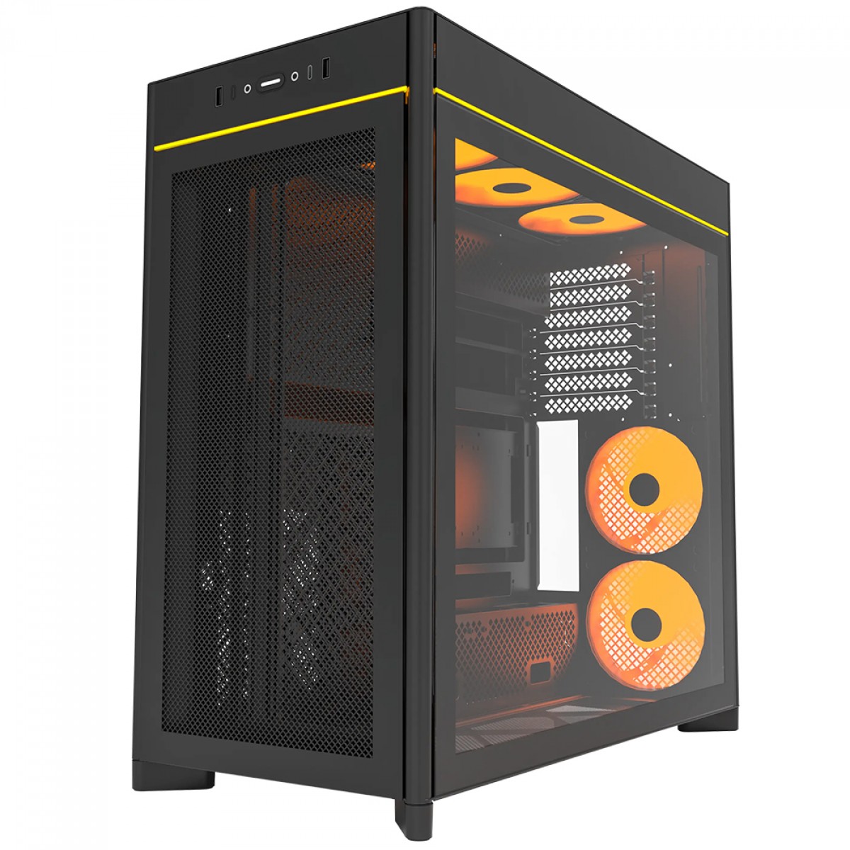 Gabinete Gamer Montech HS01 PRO, ARGB, Mid Tower, ATX, Sem Fonte, Com 5 Fans, Preto
