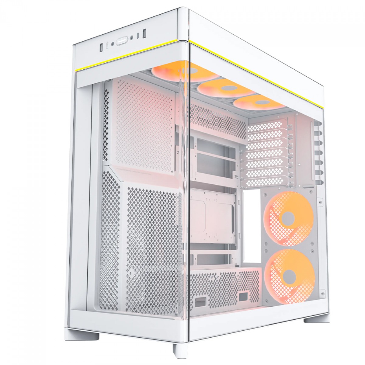 Gabinete Gamer Montech HS02 PRO, ARGB, Mid Tower, ATX, Sem Fonte, Com 5 Fans, Branco