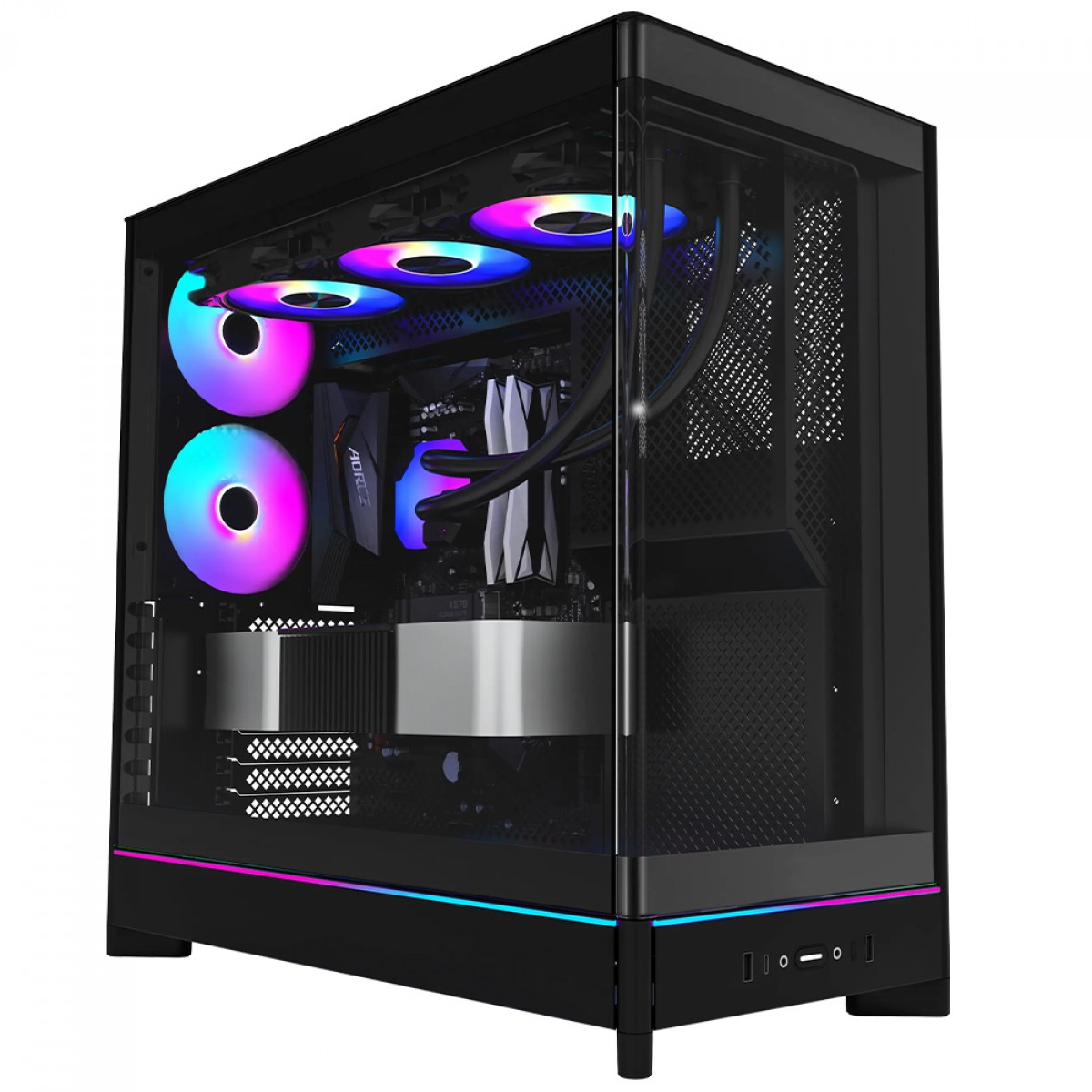 Gabinete Gamer Montech HS02 PRO, ARGB, Mid Tower, ATX, Sem Fonte, Com 5 Fans, Preto