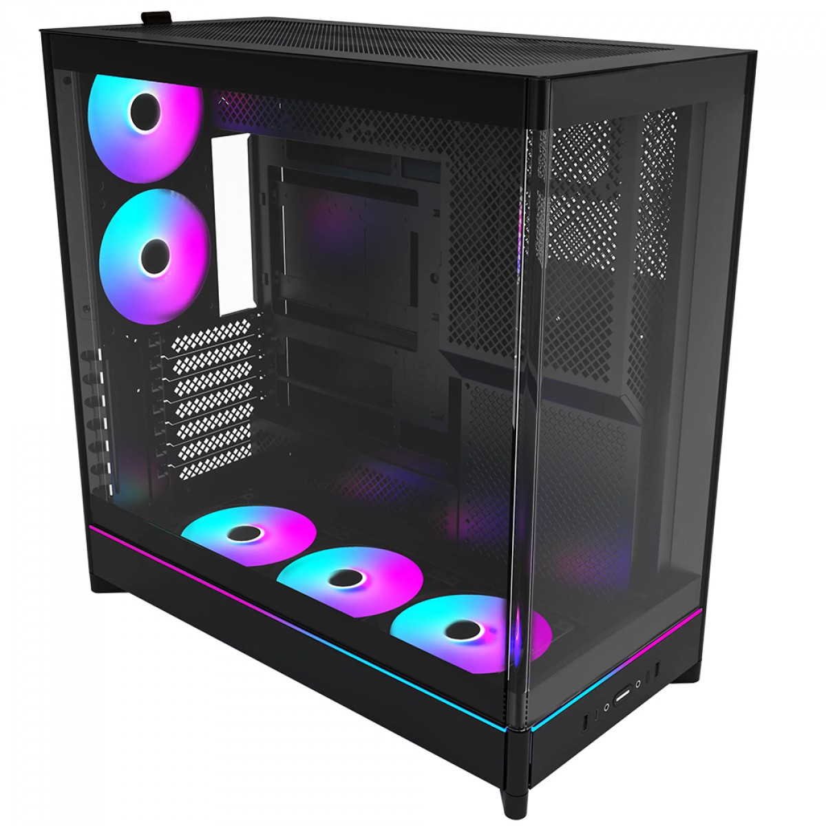 Gabinete Gamer Montech HS02 PRO, ARGB, Mid Tower, ATX, Sem Fonte, Com 5 Fans, Preto