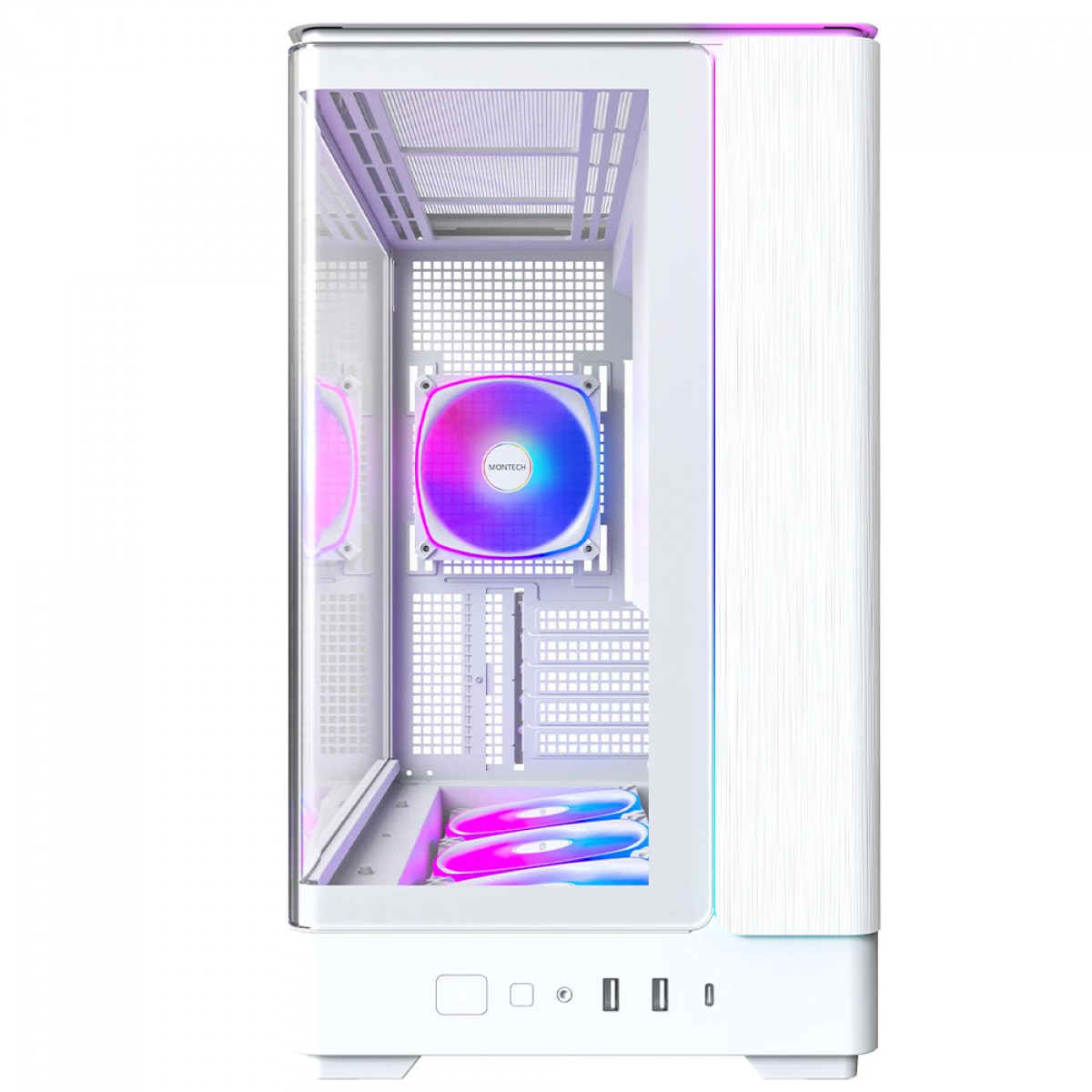 Gabinete Gamer Montech King 15 Pro, Vidro Temperado, Mini Tower, mATX, Com 4 Fans, Branco