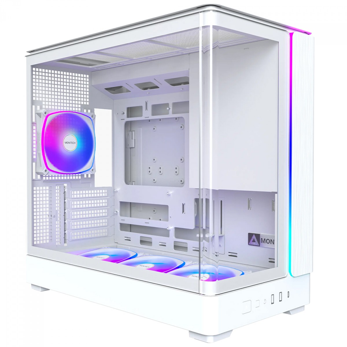 Gabinete Gamer Montech King 15 Pro, Vidro Temperado, Mini Tower, mATX, Com 4 Fans, Branco
