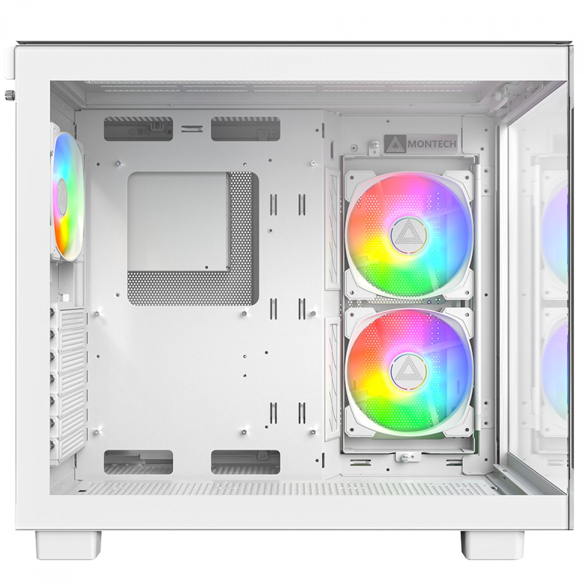 Gabinete Gamer Montech King 65 Pro, Mid Tower, Vidro Temperado, ATX, Sem Fonte, Com 3 Fans ARGB, Branco