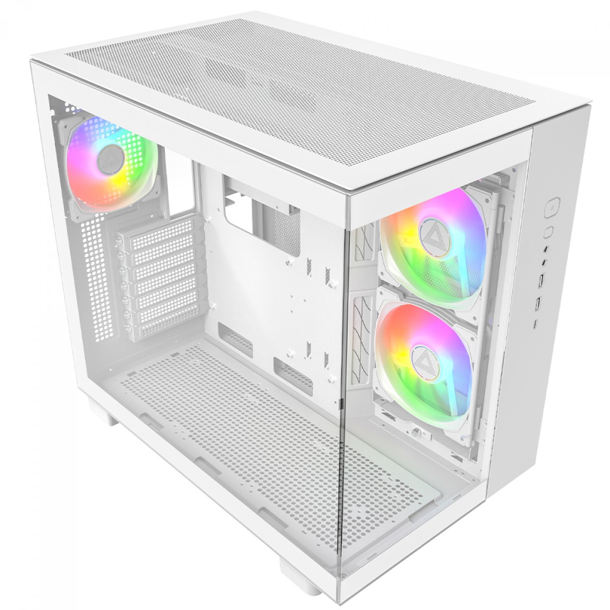 Gabinete Gamer Montech King 65 Pro, Mid Tower, Vidro Temperado, ATX, Sem Fonte, Com 3 Fans ARGB, Branco