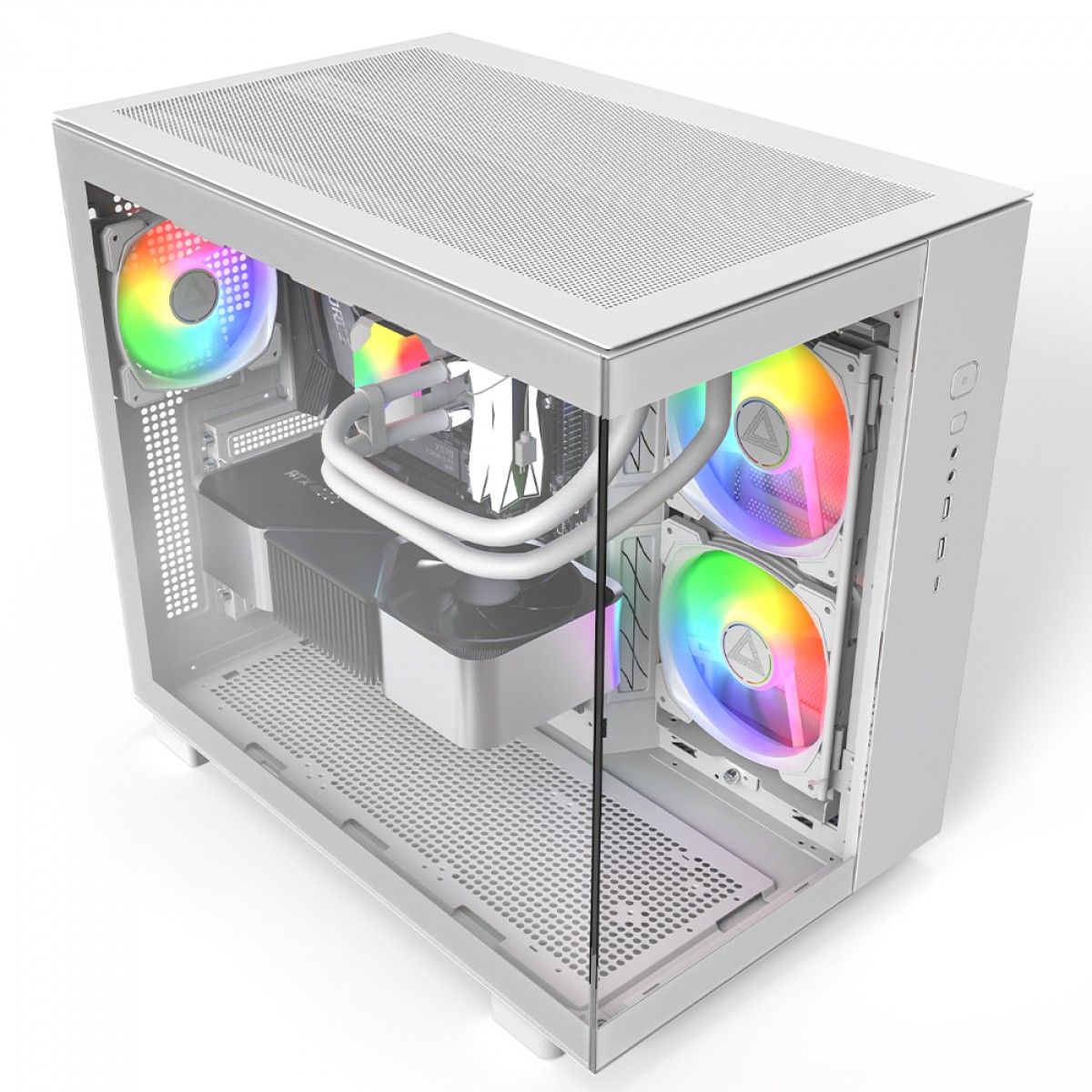 Gabinete Gamer Montech King 65 Pro, Mid Tower, Vidro Temperado, ATX, Sem Fonte, Com 3 Fans ARGB, Branco