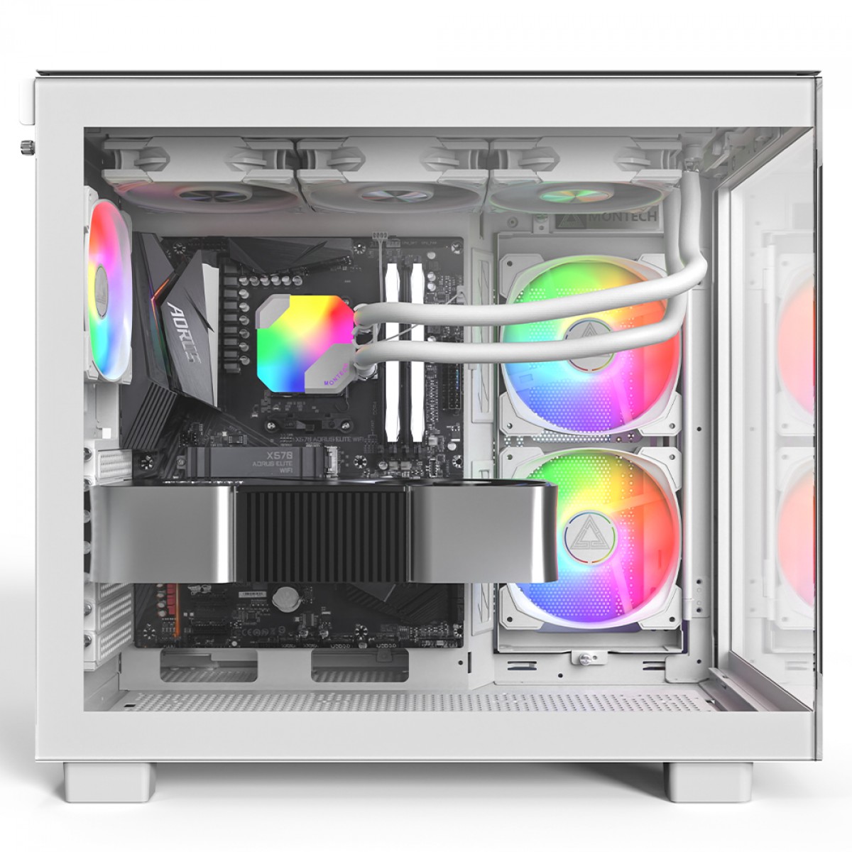Gabinete Gamer Montech King 65 Pro, Mid Tower, Vidro Temperado, ATX, Sem Fonte, Com 3 Fans ARGB, Branco