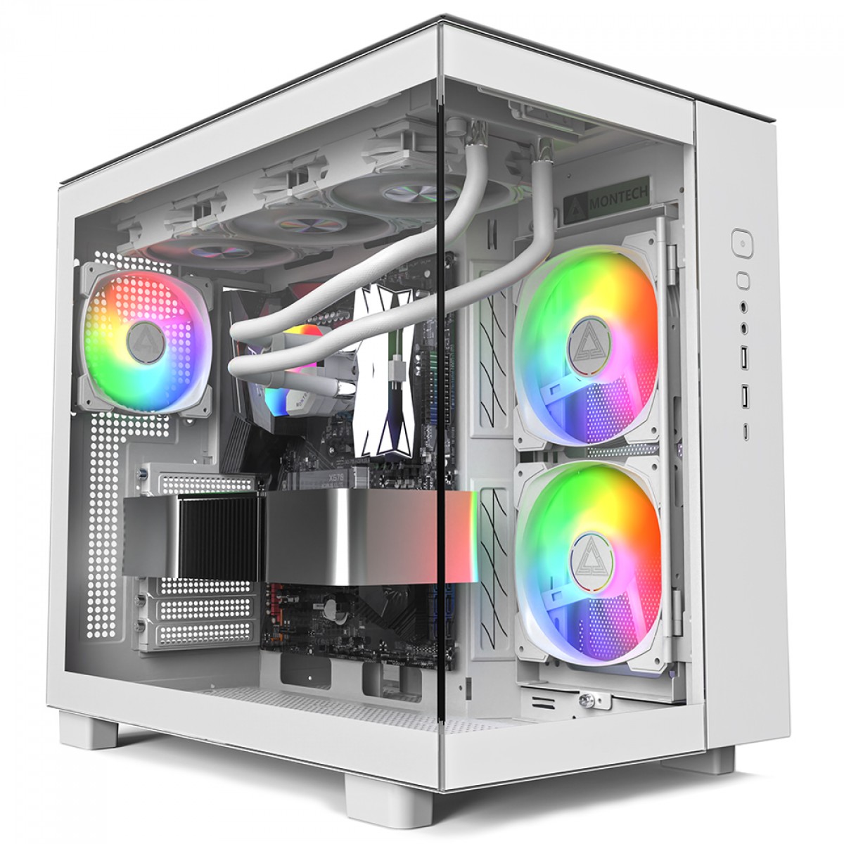 Gabinete Gamer Montech King 65 Pro, Mid Tower, Vidro Temperado, ATX, Sem Fonte, Com 3 Fans ARGB, Branco