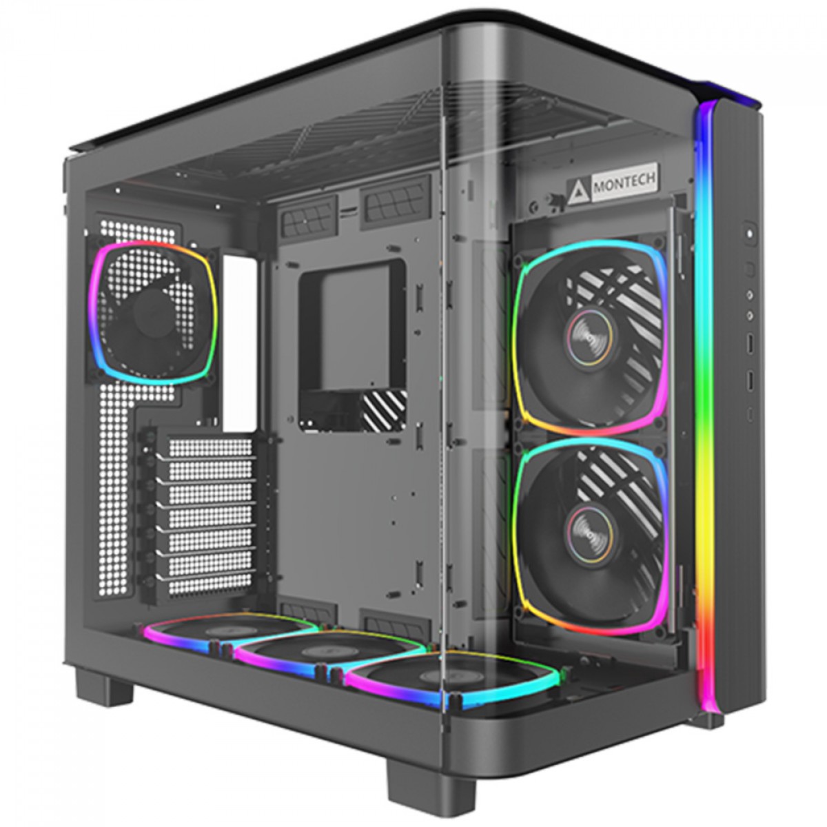 Gabinete Gamer Montech King 95, ARGB, Mid Tower, Vidro Temperado, ATX, Black, Sem Fonte, Sem Fan