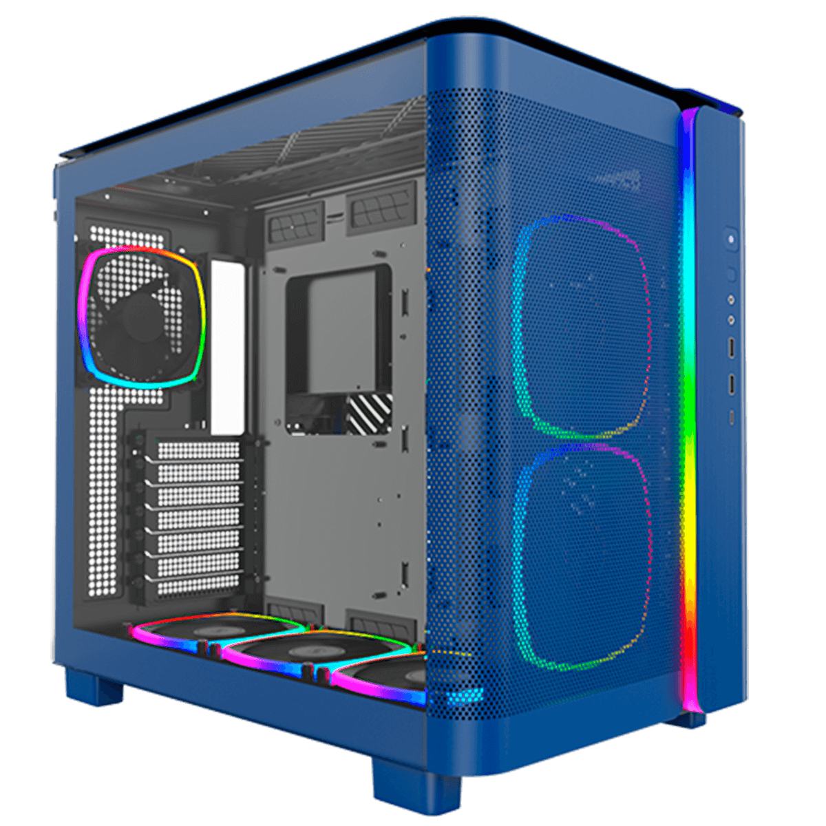 Gabinete Gamer Montech King 95, ARGB, Mid Tower, Vidro Temperado, ATX, Prussian Blue, Sem Fonte, Sem Fan