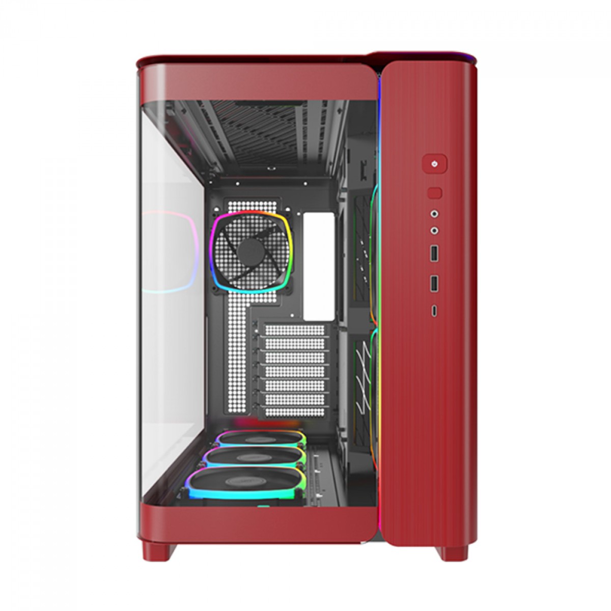 Gabinete Gamer Montech King 95, ARGB, Mid Tower, Vidro Temperado, ATX, Red, Sem Fonte, Sem Fan