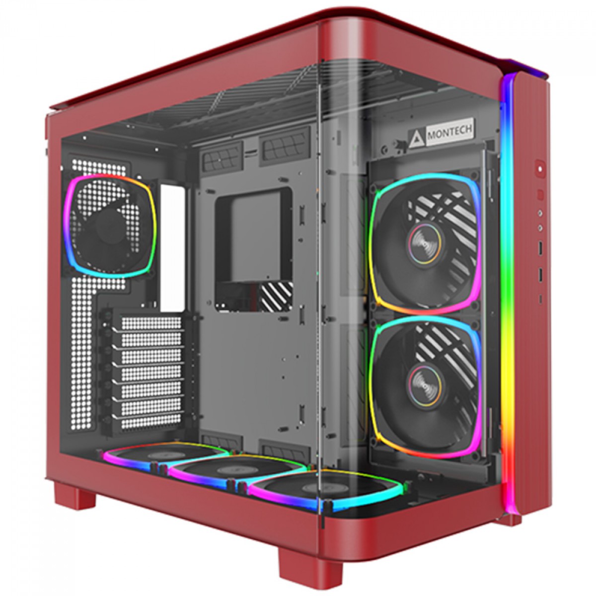 Gabinete Gamer Montech King 95, ARGB, Mid Tower, Vidro Temperado, ATX, Red, Sem Fonte, Sem Fan