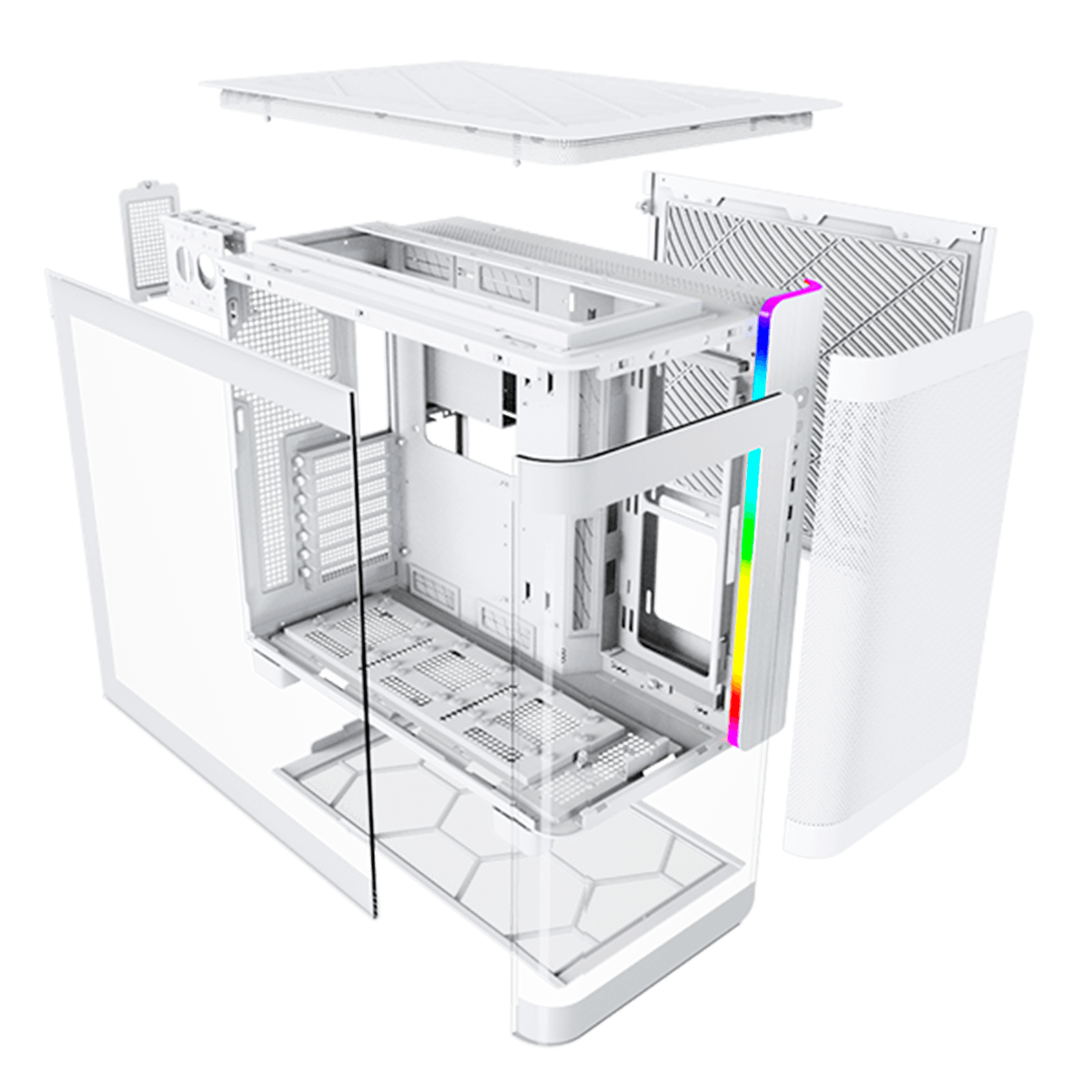 Gabinete Gamer Montech King 95, ARGB, Mid Tower, Vidro Temperado, ATX, White, Sem Fonte, Sem Fan