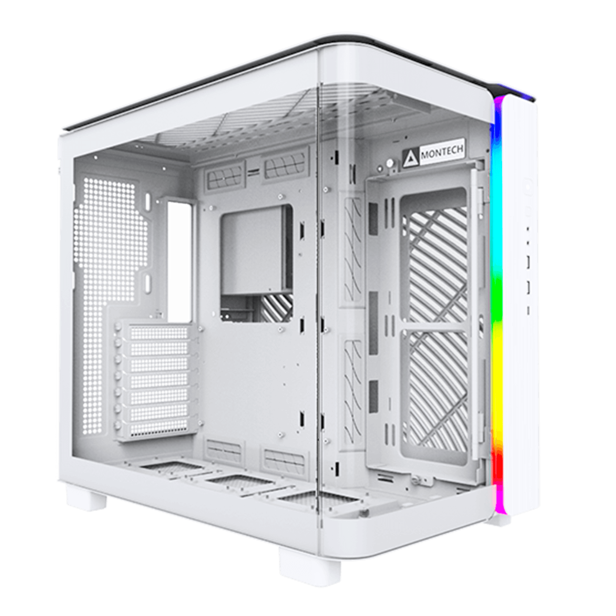 Gabinete Gamer Montech King 95, ARGB, Mid Tower, Vidro Temperado, ATX, White, Sem Fonte, Sem Fan