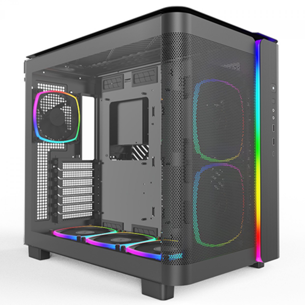 Gabinete Gamer Montech King 95 Pro, ARGB, Mid Tower, Vidro Temperado, ATX, Black, Sem Fonte, Com 6 Fans