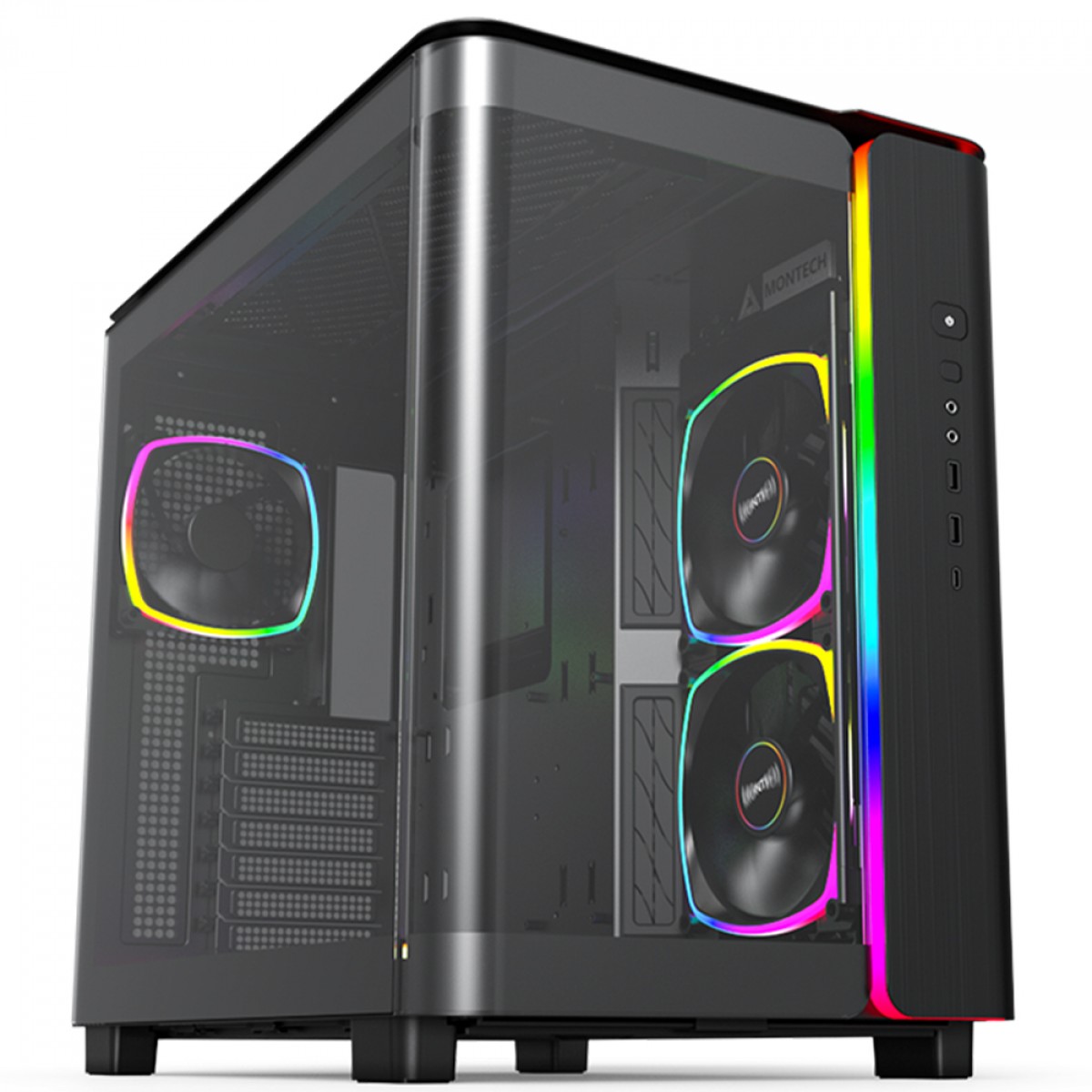 Gabinete Gamer Montech King 95 Pro, ARGB, Mid Tower, Vidro Temperado, ATX, Black, Sem Fonte, Com 6 Fans