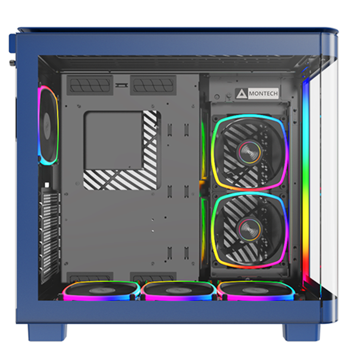 Gabinete Gamer Montech King 95 PRO, ARGB, Mid Tower, Vidro Temperado, ATX, Prussian Blue, Sem Fonte, Com 6 Fans