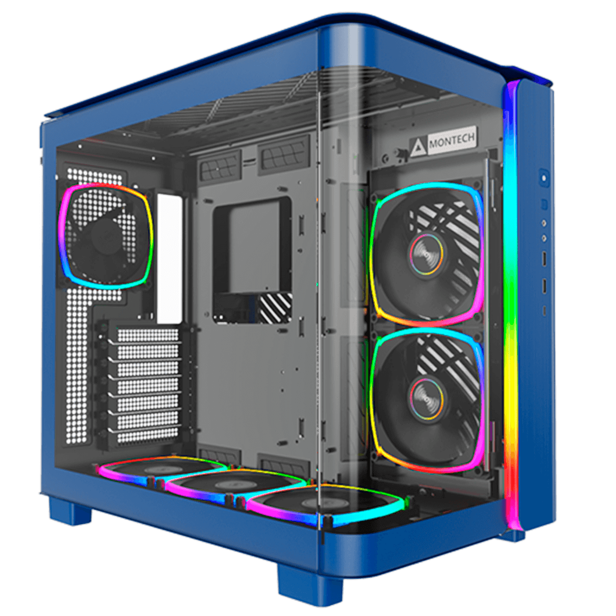 Gabinete Gamer Montech King 95 PRO, ARGB, Mid Tower, Vidro Temperado, ATX, Prussian Blue, Sem Fonte, Com 6 Fans
