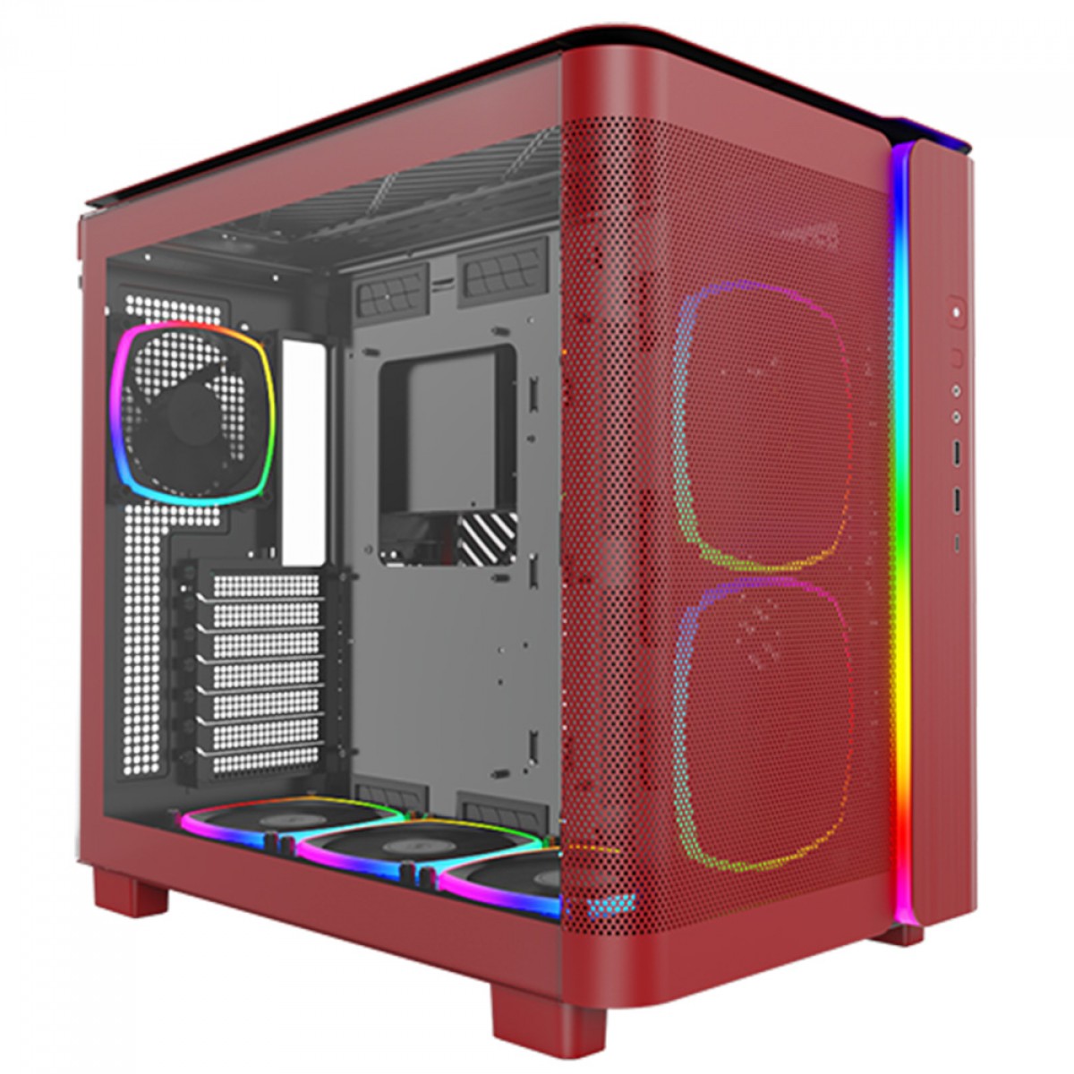 Gabinete Gamer Montech King 95 Pro, ARGB, Mid Tower, Vidro Temperado, ATX, Red, Sem Fonte, Com 6 Fans