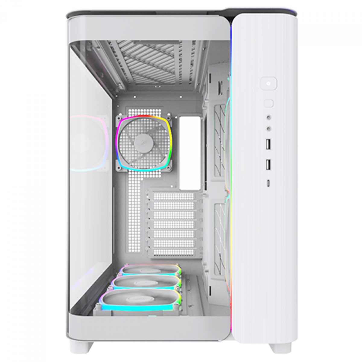 Gabinete Gamer Montech King 95 PRO, ARGB, Mid Tower, Vidro Temperado, ATX, White, Sem Fonte, Com 6 Fans