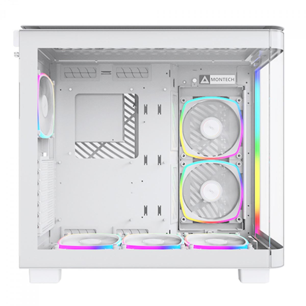 Gabinete Gamer Montech King 95 PRO, ARGB, Mid Tower, Vidro Temperado, ATX, White, Sem Fonte, Com 6 Fans